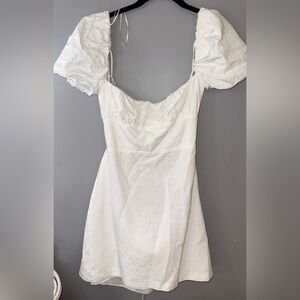 Zara White Textured Mini Dress with Puff Details